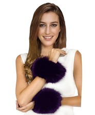 Lina  Lily Women's Winter Wrist Cuffs Warmers Faux Fur Fluffy Dark Purple