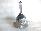 Fenton Violet Purple Opalescent Hand-Painted Pansy Flowers Bell Signed T Kelley