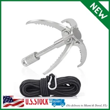 Large Grappling Hook with 65ft Rope, 4-Claw Folding Stainless Steel Grapple Hook