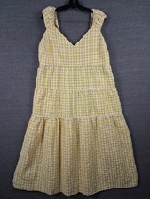 Old Navy Dress XL Yellow Gingham Check Plaid Seersucker Maxi Tiered Cottage