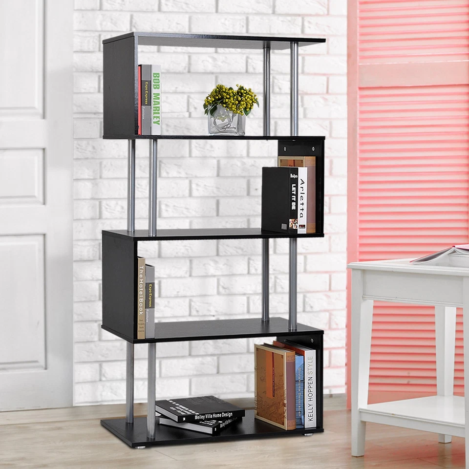 HOMCOM Libreria Design Moderna 4 Ripiani in Legno e Ferro 80×30×145cm Nera - Immagine 3 di 4