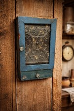 Primitive Wood Wall Cabinet Wonderful Old Paint And Tin Decoration Antique
