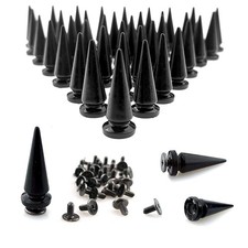 FAZHBARY 40 Pairs Black Cone Spikes Punk Rivets and Screwback Studs Metal Bullet