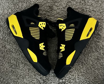 Size 3.5Y/5W- Air Jordan 4 'Yellow Thunder' Black Sneakers 408452-017 B-GRADE