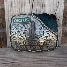 Cowboy Trophy Rodeo Style Belt Buckle with cactus