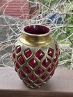 Vintage Brass & Red Bubble Glass Ginger Jar w/ Clear Bubble Glass Brass Lid 12" — photo 5
