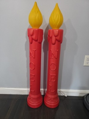 2 Vtg Blow Mold 38  Christmas Noel Candles Xmas Decorations No Chips/Cracks