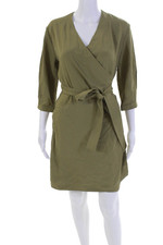 Everlane Womens Long Sleeve Casual Tied Mini Wrap Dress Solid Green Size 2