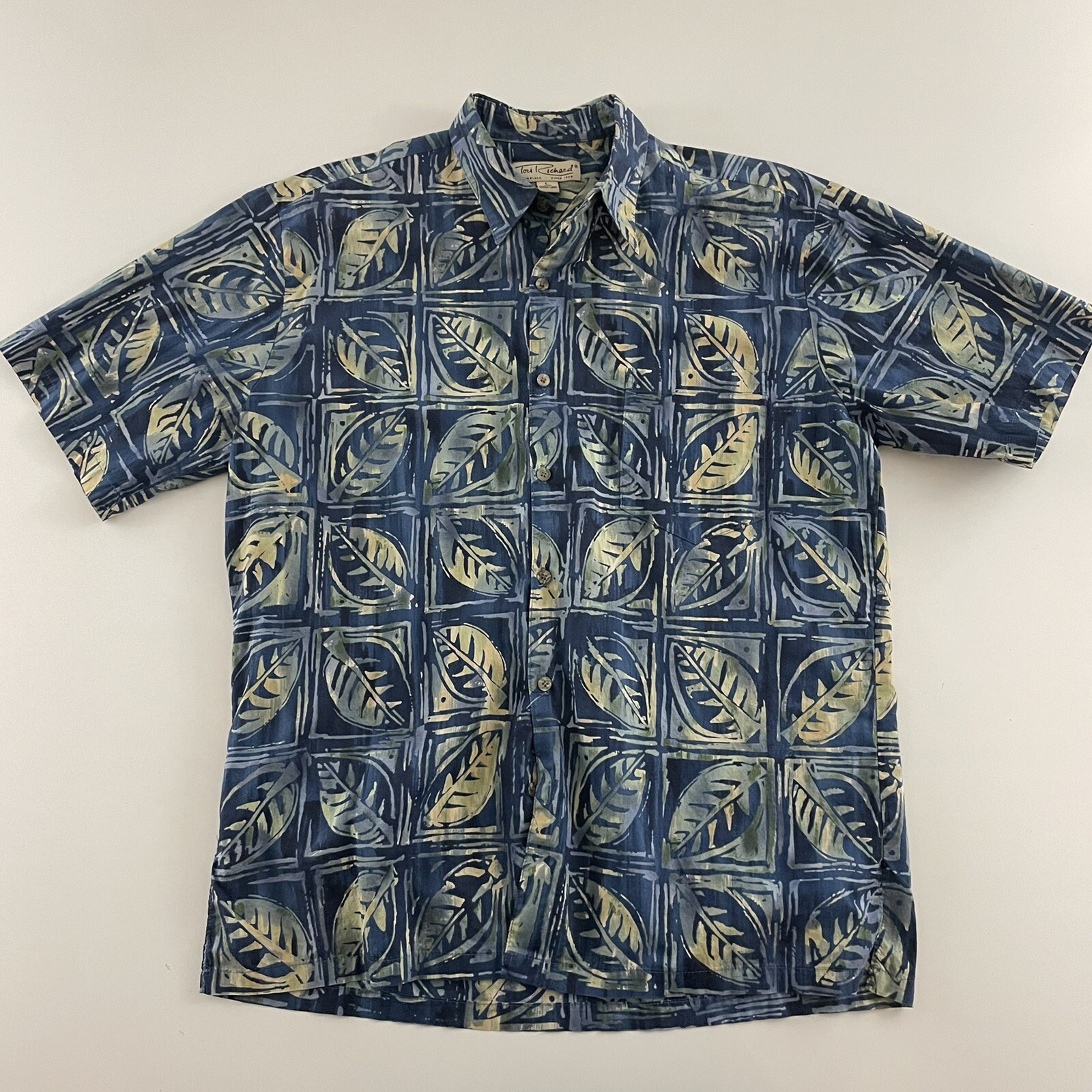 Tori Richard Floral Hawaiian Short Sleeve Button Front Cotton Shirt Mens L  Blue | eBay