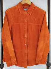 PENDLETON Womens Size Medium 100% Leather Burnt Orange Shirt Jacket Button Front