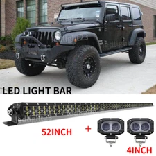 52inch 3080W LED Light Bar Combo +2x 4'' Pods fit 07-18 Jeep Wrangler JK Driving