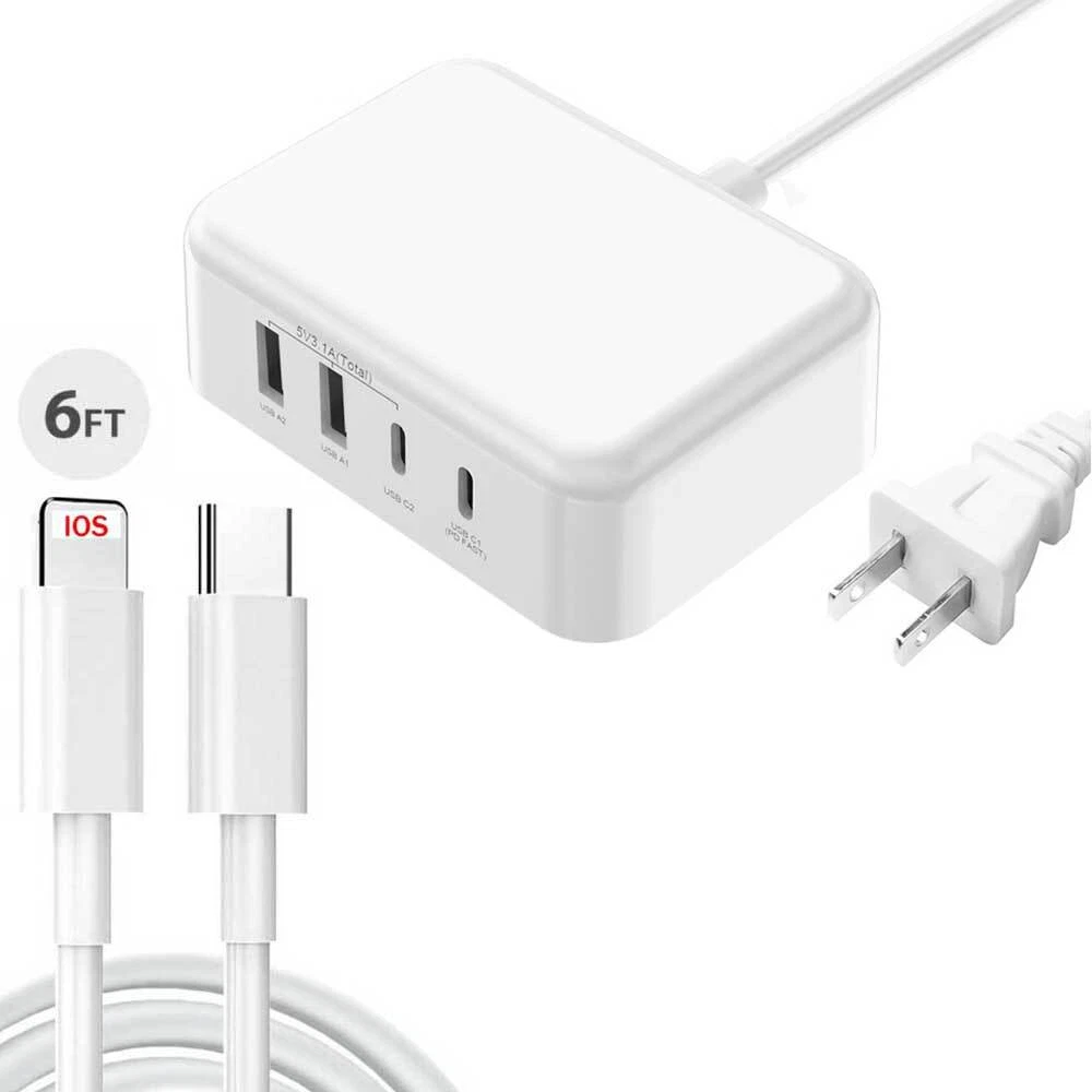 4 Port USB Hub Fast Wall Charger Station Multi-Function Desktop AC Power Adapter
