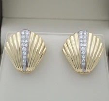Vintage Diamond and 14K Gold Shell Earrings