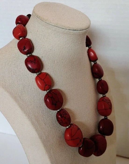 Gargantilla Ralph Lauren American Living Rojo Coral Howlite Grueso Cuentas Collar 18" Foto 2 de 4