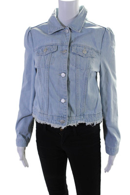 Oo La La Womens Cotton Pearl Embellished Heart Buttoned Denim Jacket Blue Size S