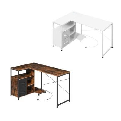 MARKENLOS Schreibtisch L-Form Eckschreibtisch mit Regal Steckdosen USB-A Typ-C Gamingtisch