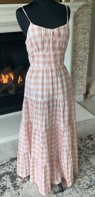 NWT We Are Kindred Pink White Gingham Bridget CutOut Designer Long Maxi  Dress 6 | eBay