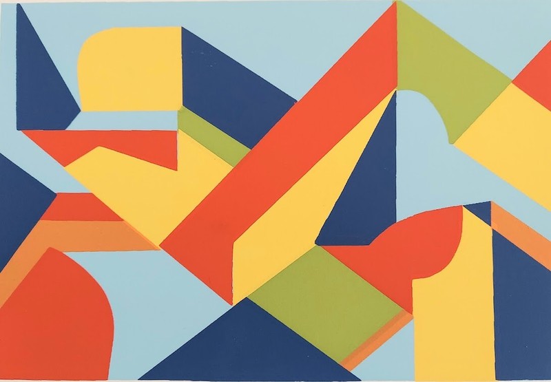 Abstract--Redux original hand printed silkscreen serigraph print 6 colors
