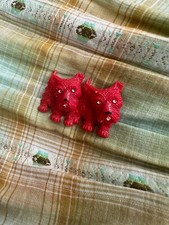 30s 40s Red Celluloid Swivel Head Scottie Westie Terrier Dogs Brooch As Is