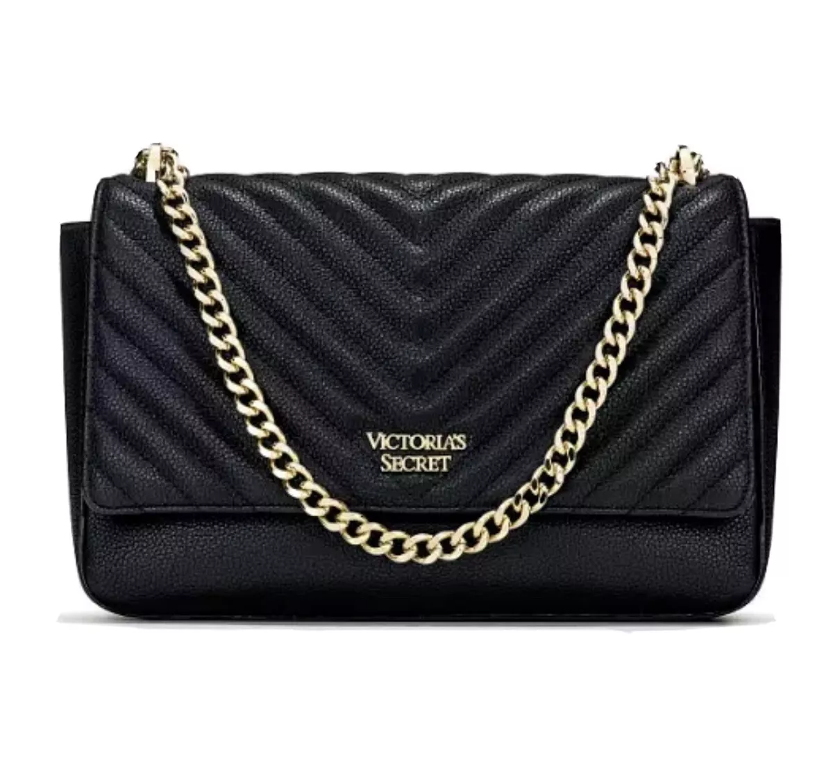 NWT Victoria's Secret Pebbled V-Quilt Bond Street Shoulder Bag - Black