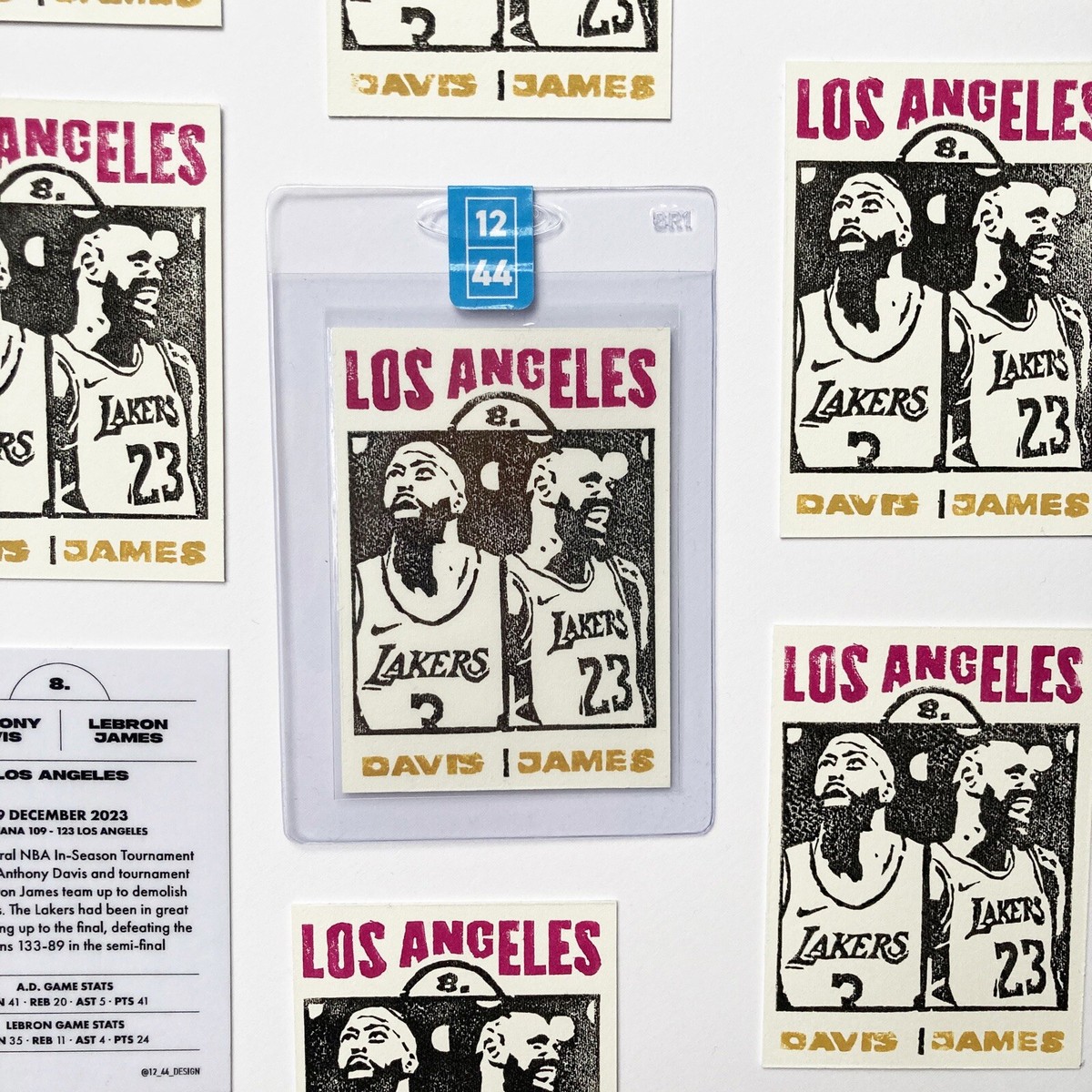 LeBron James Anthony Davis Handmade Linocut Sports Card LA