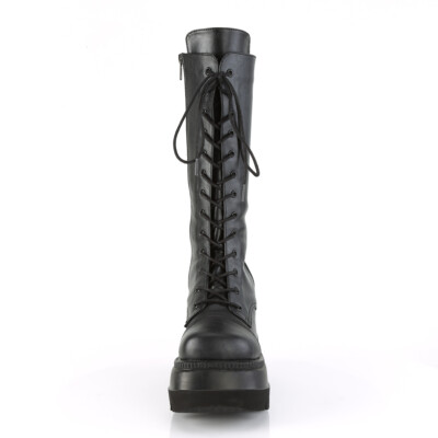 DEMONIA SHA72/BVL Gothic Punk Wedge Platform Lace Up Black Mid