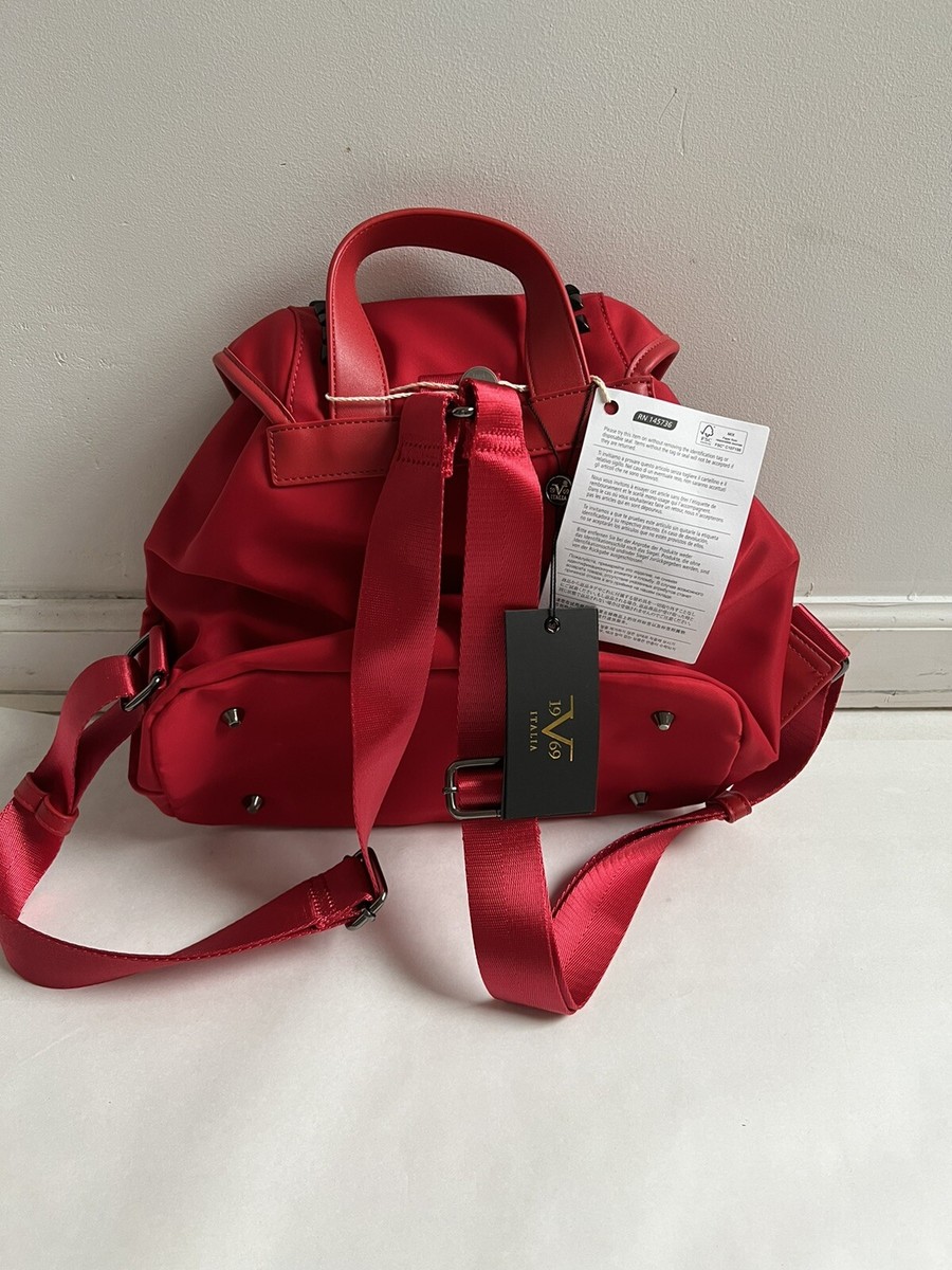 V 1969 Italia Bright Red Fabric Studded Backpack Bag NWT  display picture 3