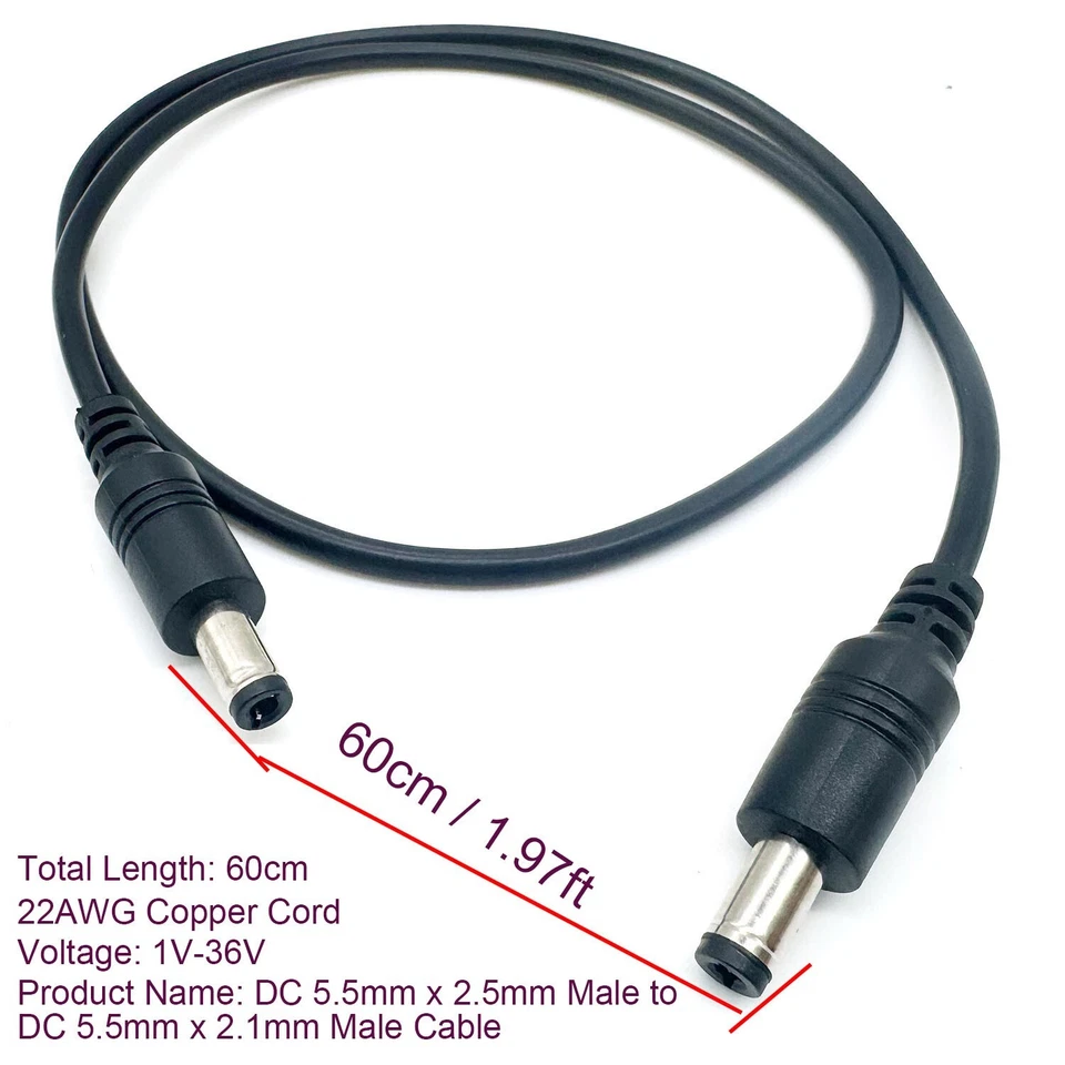 DC Power 5.5mm x 2.5mm Male To 5.5 x 2.1mm Male CCTV Adapter Connector Cable LED - Image 2 of 4