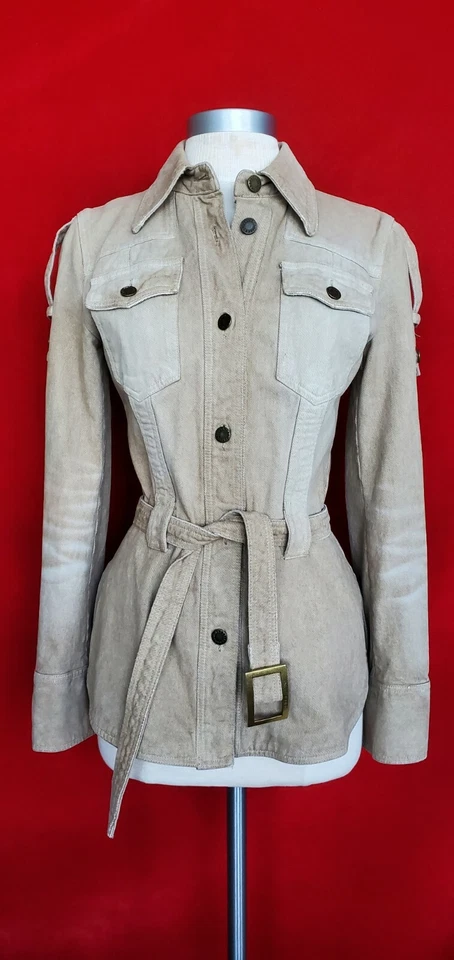 Chaqueta de Colección Dolce Gabbana Caqui Denim Militar con Cinturón Talla 40 Foto 3 de 4