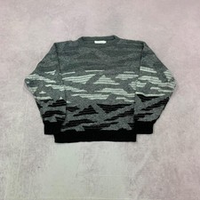 Vintage Knitted Jumper abstract patterned grandad knit sweater Men's L