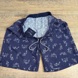 Peter Millar Seaside  Mens Swim Trunks Large Drawstring Rare CatFish Print B19