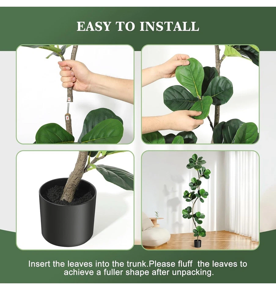 Hoja de violín artificial higuera - planta falsa de 6 pies con negro 6 pies verde 6 pies Foto 3 de 3