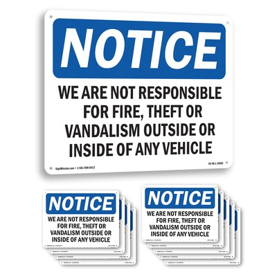 #ad We Are Not Responsible For Vandalism Vehicle OSHA Notice Sign Decal 5 10 Pack $144.99