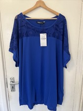 NWT Yours Clothing Blue Lace Insert T Shirt Size 30 32