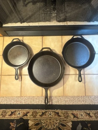 Vintage “LODGE USA” Cast Iron Skillet’s-Set Of 3-#12, #10, & #8-