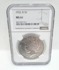 New Listing1922-D Peace Dollar NGC MS61 UNC 90% Silver Not Many Denver's in this year