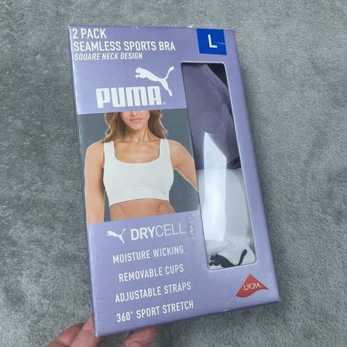 Puma 2 Pack Seamless Sports Bras Square Neck Design Size L d0254 | eBay