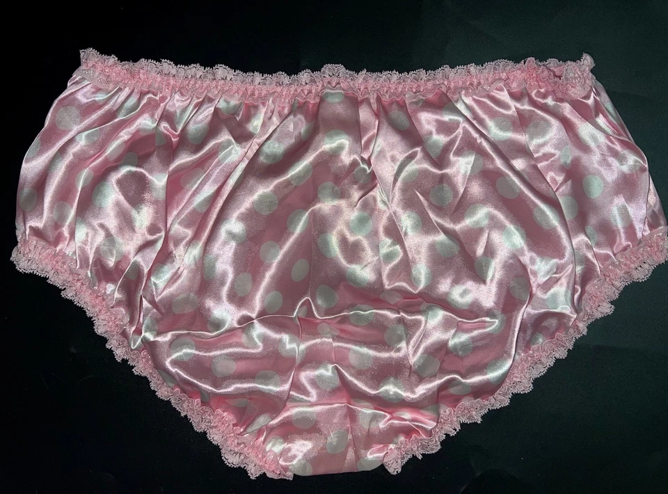 Милый розовый w белый полкадотов кружева отделки блестящий атласный бриф трусики XL новый - Изображение 4 из 4