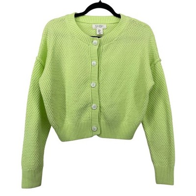 Jessica Simpson Size Medium Cardigan Lime Green Button Front Cropped Sweater