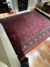 Karastan 9x12 Sarouk #724 florals on red antique oriental rug excellent cond.