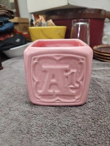 1960s McCoy Floraline Baby Block Pink Planter