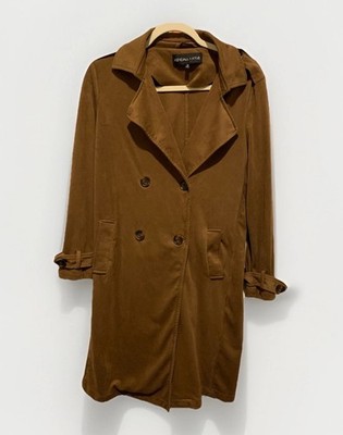 Kendall + Kylie Trench Coat Womens Medium Brown Faux Suede Button Pockets Jacket