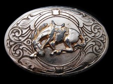 KF01113 VINTAGE 1970s BUCKING HORSE NICKEL PLATED WESTERN BELT BUCKLE