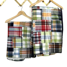 Pottery Barn Kids PBK Madras Plaid Curtains Set of 2 Drapery Panels 42" x 82"
