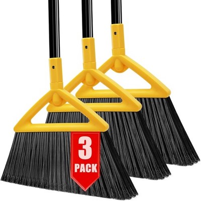 3 Pack Heavy Duty Angle Broom Indoor Outdoor Commercial