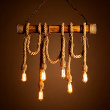 6 Heads Vintage Rustic Hemp Rope Pendant Lights Ceiling Light Hanging Lamp