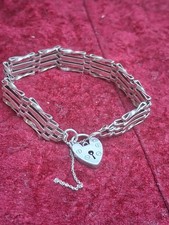 Solid Silver 5 Bar Gate Bracelet Sterling Padlock Safety Chain Approx 15.3g