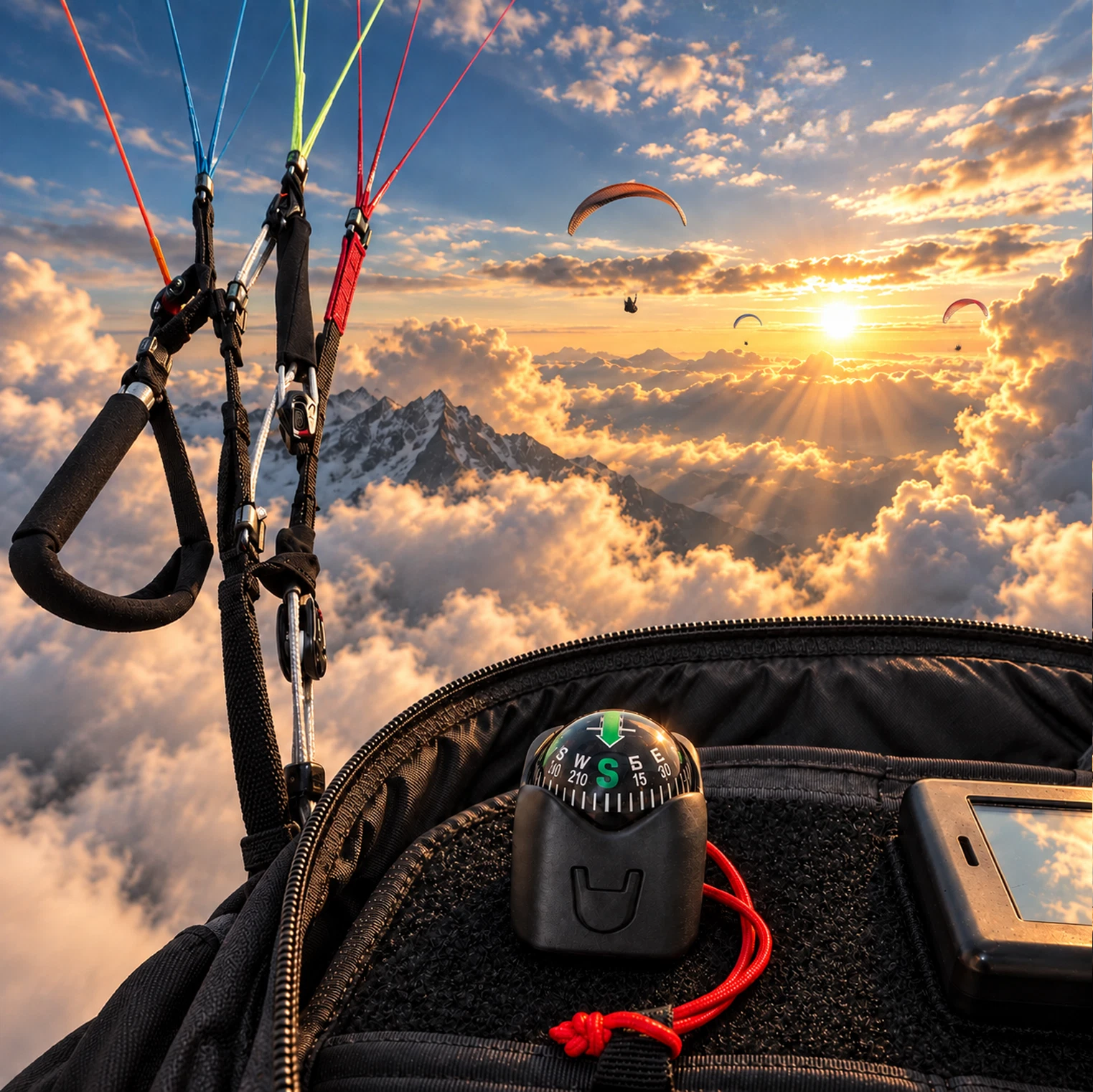 Paraglider riser-strap compass — actual product photo 4