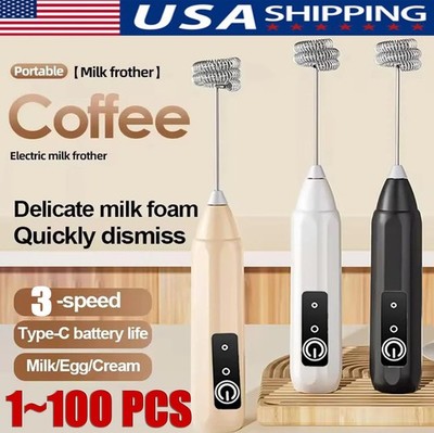 Electric Milk Frother Handheld Drink Foamer Coffee Mixer Egg Beater Double Whisk