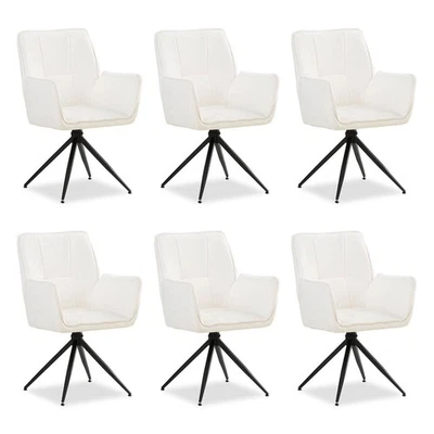 Chaise Salle Manger Bureau Bistrot 6 Fauteuils Pivotant Tissu Blanc Homestyle4u - Photo 1/4